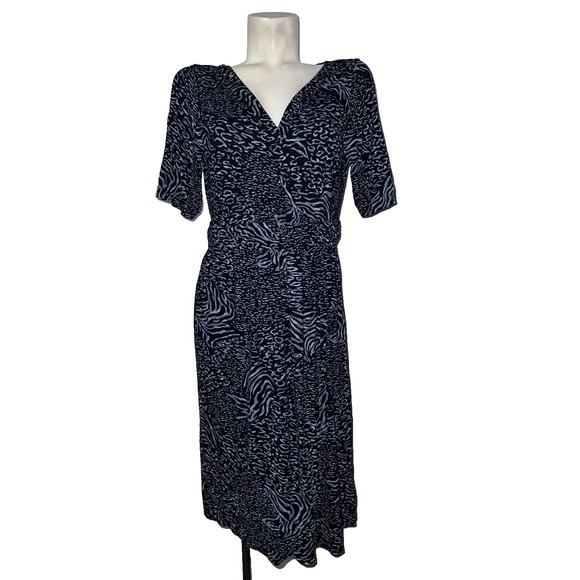 fresh produce Dresses & Skirts - Fresh Produce Midi Dress Womens Sz L Blue Animal Print Summer Knit Sundress USA